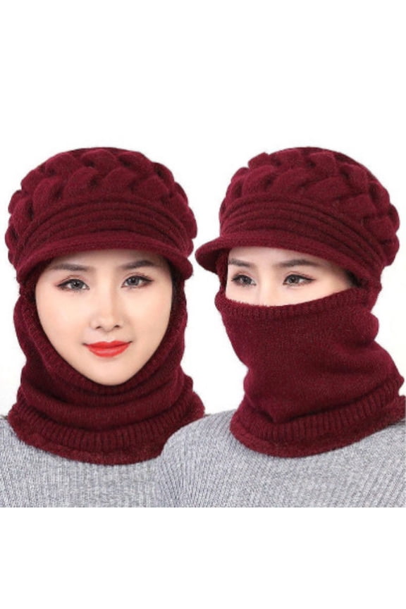 Women Solid Winter Outdoor Knit Scarf with Hat Cover Knitted Integrated Hat Cape Cod Winter Hat down Trapper Hat State Trooper Hat Mens Warm Hat Trapper Winter Hats for Men Hat That Covers