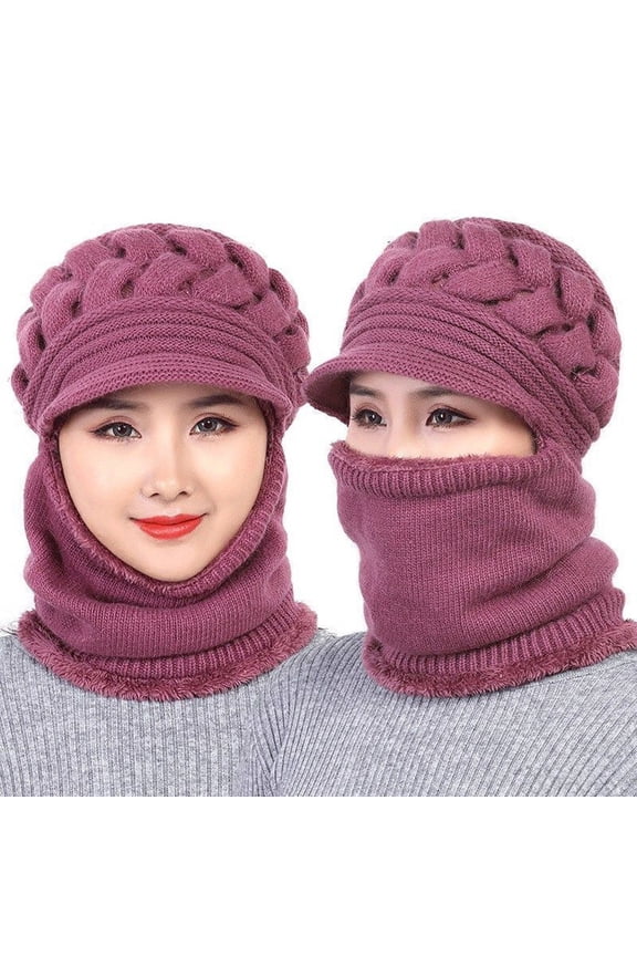Women Solid Winter Outdoor Knit Scarf with Hat Cover Knitted Integrated Hat Cape Cod Winter Hat down Trapper Hat State Trooper Hat Mens Warm Hat Trapper Winter Hats for Men Hat That Covers