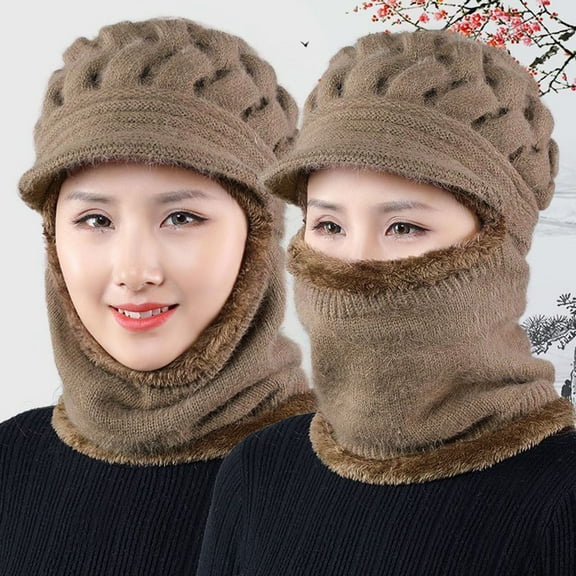 Hauaitttt Women Solid Winter Outdoor Knit Scarf with Hat Cover Knitted Integrated Hat Cape Cod Winter Hat down Trapper Hat State Trooper Hat Mens Warm Hat Trapper Winter Hats for Men Hat That Covers