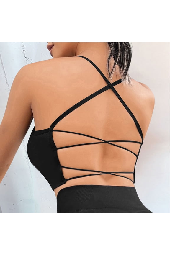 Women Sports Bra Padded Crossback Bustier Without Underwire Spaghetti Straps Fitness Bra Push up Stretch Longline Sports Bra Top Girl Workout Too Womens Top Adjustable Tops for Women All