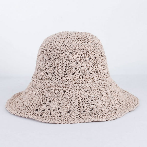 Hauaitttt Women Straw Sun Hat Floral Woven Crochet Bucket Hat Accessories Beach Hat Hand Woven Boho Foldable Cap Fishing Cap Men Men's Cap Hat Modern Floppy Hat Black Bucket Hat Teenager Floppy Hat