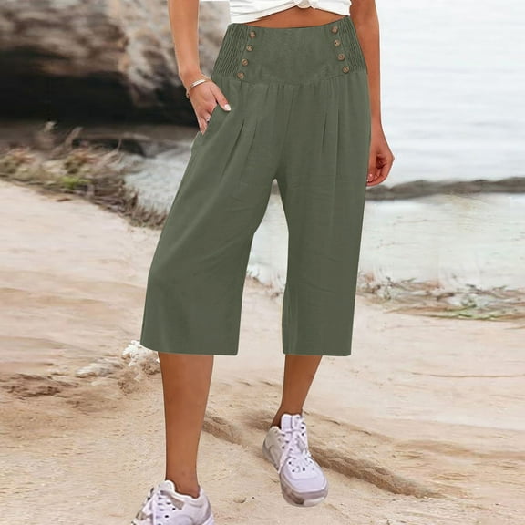 Hauaitttt Women Summer Casual Loose Wide Leg Trousers Cropped Pants with Pockets Pant Suits for Women Business Casual plus Size Womens Pants Casual Work Petite Women Casual Pants Petite Two Piece