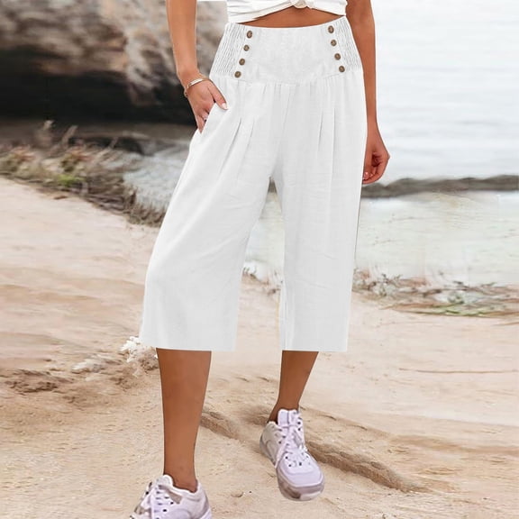 Hauaitttt Women Summer Casual Loose Wide Leg Trousers Cropped Pants with Pockets Stretch Dress Pants for Women Business Casual Womens Casual Pants Size 14 Petite Dress Pants for Women Business Casual