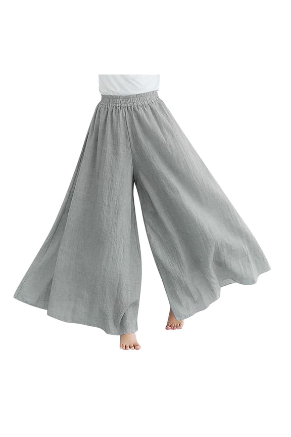 Women Summer Fashion Double Layer Elastic Waist Linen Pants Culottes Pants for Women Casual Straight Leg Sweatpants plus Size Yoga Pants with Pockets for Women Women Pants Casual Loose