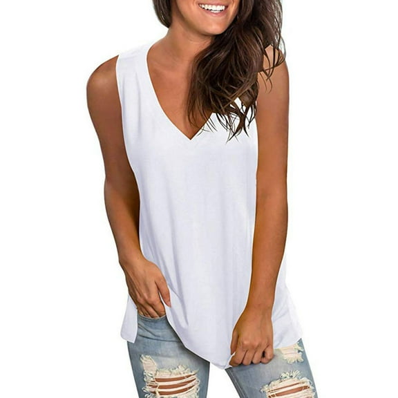 Hauaitttt Women Summer V Neck Sleeveless Vest Shirt Casual Tunic Tops Blouse 34b Shelf Bra Oversized Loose Women Graphic Top Compression Top Women Sleeping Top Top plus Size plus Size Undershirt