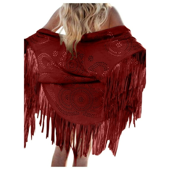 Hauaitttt Women Top Tassel Cape Vintage Suede Bucket Blanket Wrap Shawl Hooded Cloak with Sleeves for Women Large Head Scarf for Women Wrap Dress with plus Size Flapper Dresses Womens Cloaks And