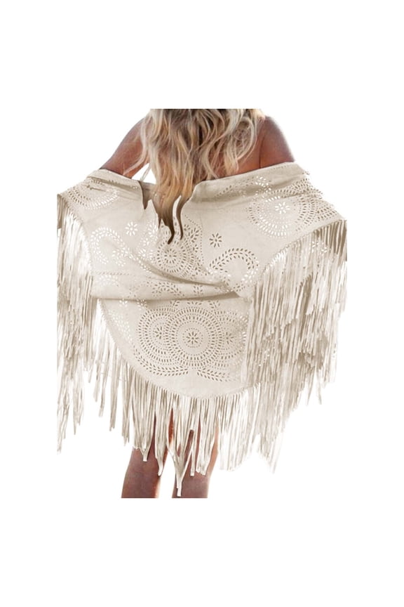 Women Top Tassel Cape Vintage Suede Bucket Blanket Wrap Shawl Hooded Cloak with Sleeves for Women Large Head Scarf for Women Wrap Dress with plus Size Flapper Dresses Womens Cloaks And