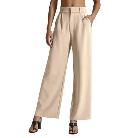 Hauaitttt Women Wide Leg Pants for Women Work Business Casual High Waisted Dress Pants Flowy Trousers Tan Dress Pants for Women Business Casual Casual Loose Pants for Women Elastic Waist Thick