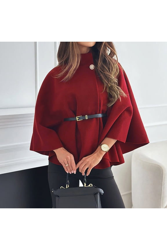 Women Winter Fashion Temperament Elegant Wind Solid Color Waist Strap Woolen Cloak Coat Long Cloak Long with Sleeves and Thread Gowns for Women Fall Blanket Scarf Long Head Wrap Scarf Knit