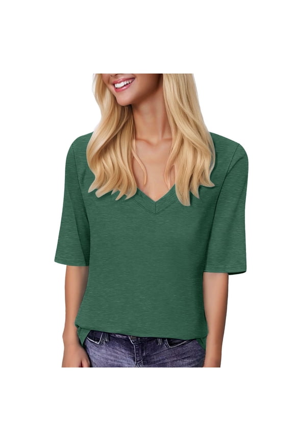 Women's Basic V Neck Short Sleeve T Shirt Casual Comfortable Summer Top for Daily Wear with Jeans Women's Active Shorts Polyester Long Sleeve Tech Stretch Womens Short Sleeve T Shirt Thick