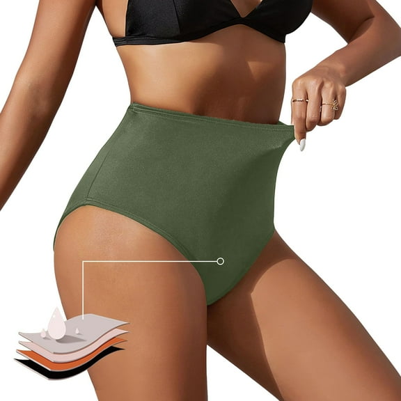 Hauaitttt Women's Black High Waisted Bikini Bottoms Retro Basic Full Coverage Swimsuit Mid Waist Bathing Suit Bottom Shorts for Swimming Women plus Size Swim Pants High Waist Full Coverage Bikini