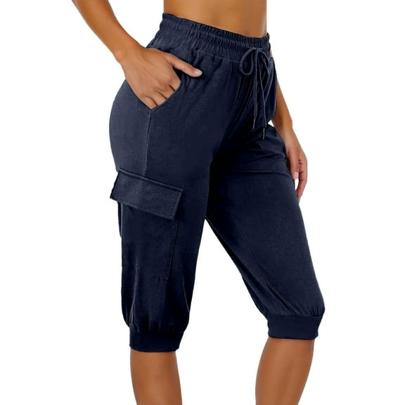 Hauaitttt Women's Casual Capri Pants with Pockets Comfortable Stretchy Yoga Trousers for Everyday Wear and Light Exercise plus Size Hiking Pants Women Womens Pants Casual Summer Came Sweatpants for