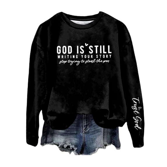 Hauaitttt Women's Casual Crewneck Print Sweatshirt Fashionable Pullover Hoodie Top for Daily Wear Ladies Oversized Sweatshirts Band Tees Women Vintage Set Light Sweatshirt Women Distressed plus Size