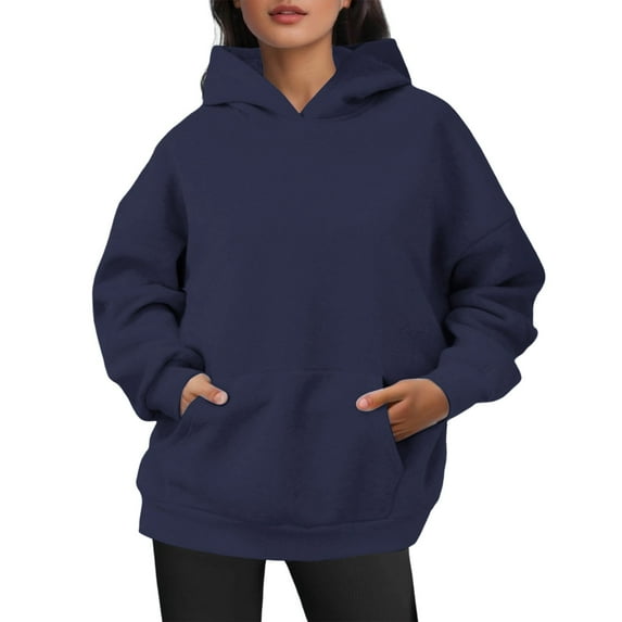 Hauaitttt Women's Casual Hooded Sweatshirt Soft Comfortable Pullover Hoodie for Everyday Wear Basic Loungewear Lightweight Versatile Front Zip Hoodie Women Long Sweatshirt Hoodies Him Hooded