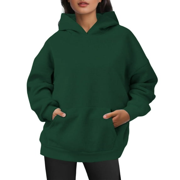 Hauaitttt Women's Casual Hoodie Basic Pullover Sweatshirt Soft Comfortable Long Sleeve Hooded Top for Everyday Wear All Season Long Sleeve Hooded Sweatshirt Women Velour plus Size Jacket Tunic Length
