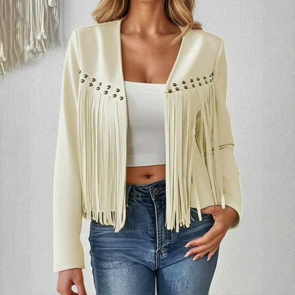 Hauaitttt Women's Casual Jackets Lightweight Fringe Design for Everyday Wear Versatile Layering Piece Ideal for All Seasons Comfortable Fit Easy Care Requirement plus Size Western Clothes for Women