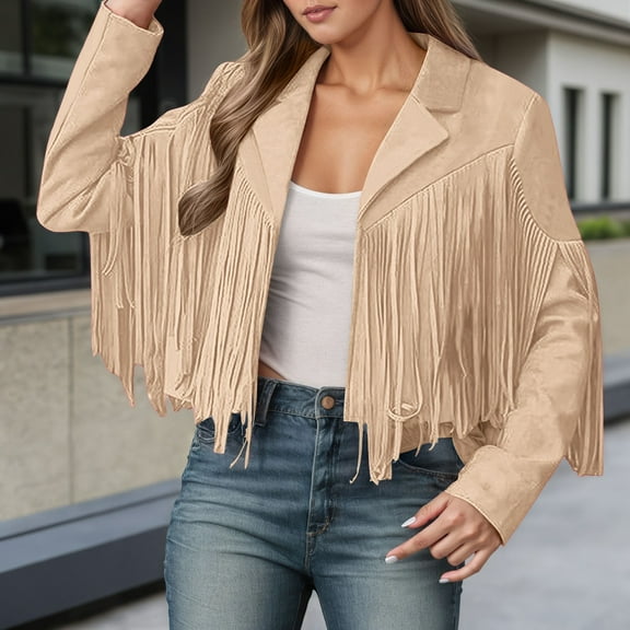 Hauaitttt Women's Casual Jackets Short Slim Fit Suede Fringe Coat Classic Outerwear for Daily Fall Winter and Vest Fall Jackets Women Hiking Puffy Jacket Womens Womens Casual Fall Jackets Dressy