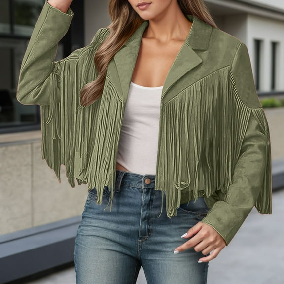 Hauaitttt Women's Casual Jackets Short Slim Fit Suede Fringe Coat Classic Outerwear for Daily Fall Winter and Vest Fall Jackets Women Hiking Puffy Jacket Womens Womens Casual Fall Jackets Dressy