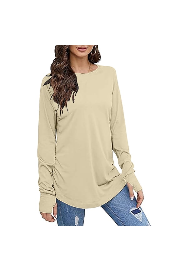 Women's Casual Long Sleeve Tops Crew Neck Round Hem Loose T Shirts Tunic Tops with Thumb Holes Shirt Juniors Exercise Wear Womens T Shirts Casual Casual Women's Tops T Shirts Men Shirks for
