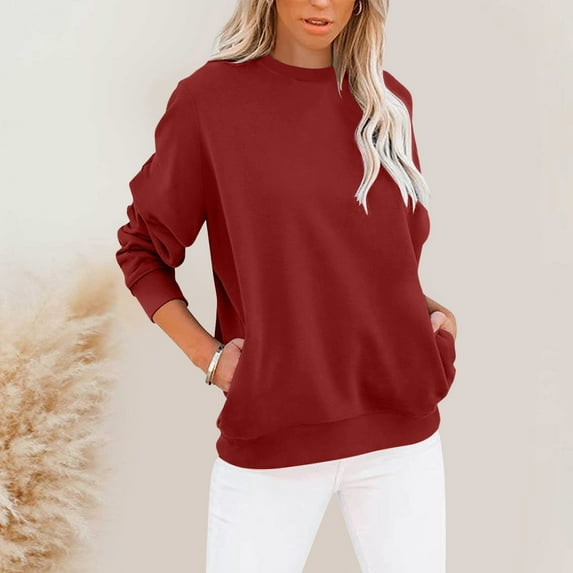 Hauaitttt Women's Casual Long Sleeved Solid Color Blouse Crewneck Sweatshirt Loose Pullover Pocket Hoodie Cardigan Women Dressy Long Jackets Women Hoodie Jacket Women Set Casual Shirt Heated