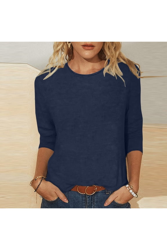 Women's Casual Loose Fit 3/4 Sleeve T Shirt Soft Comfortable Daily Wear Basic Top Blouse Tee Shirt for Spring Fall Winter Womens Compression T Shirt Womens Casual Summer Tops T Shirts