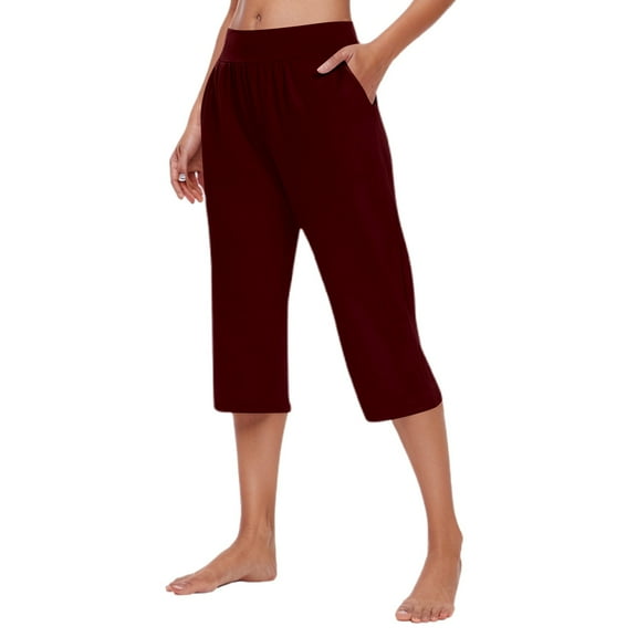 Hauaitttt Women's Casual Pants for Everyday Comfort Versatile Home and Sports Wear Classic Solid Color 3/4 Length Trousers Elastic Waist for Easy Fit Loose Womens Pants Elastic Waist plus Size Hiking