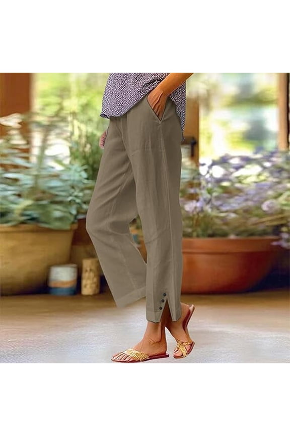 Women's Casual Pants High Waisted Comfortable Stretchy Trousers for Outdoor Party Vacation Everyday Wear Long Button Design Womens Casual Dress Pants Leg Petite Extra Long Dress Pants for