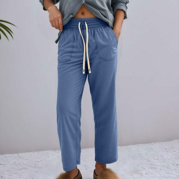 Hauaitttt Women's Casual Pants High Waisted Loose Fit Boyfriend Jeans Elastic Waistband Wide Leg Comfortable Daily Vacation Wear Business Casual Pants for Women Plaid Stretchy Pants for Women Casual