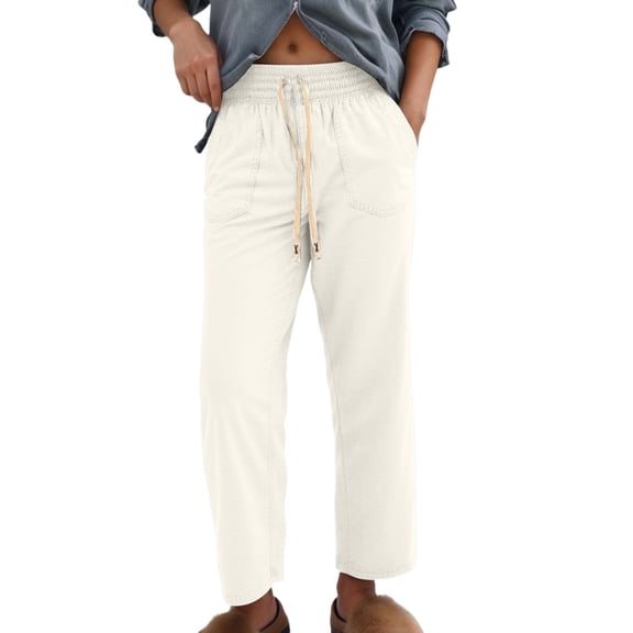 Hauaitttt Women's Casual Pants High Waisted Loose Fit Boyfriend Jeans Elastic Waistband Wide Leg Comfortable Daily Vacation Wear Women Pants Casual High Waist Womens Pants Casual Trouser Paper Bag