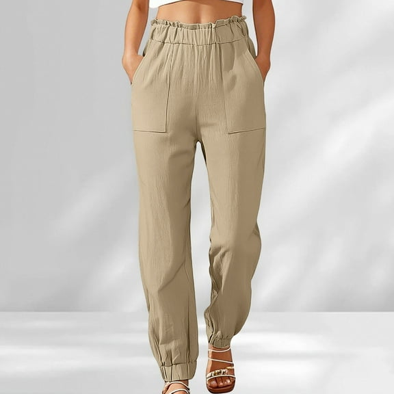 Hauaitttt Women's Casual Pants Loose Fit Mid Rise Floral Lace Trim Plaid Pattern Comfortable Stretchy Soft Breathable Everyday Wear for Women Petite Dress Pants for Women Business Casual Womens plus