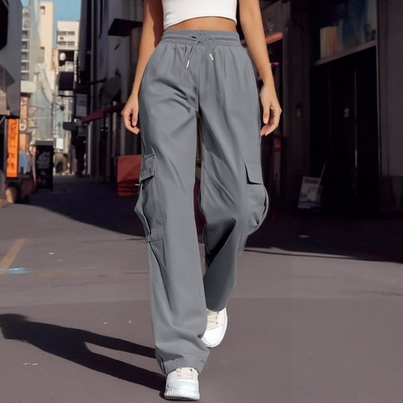 Hauaitttt Women's Casual Pants Straight Leg Elastic Waist with Pockets Comfortable for Daily Wear and Sports High Waist Dress Pants for Women Business Casual Women's Casual Pants Size Tall Women