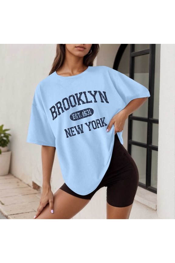 Women's Casual Printed Round Neck Short Sleeved Loose T Shirt Tee Shirt Women Graphic Womens Workout Tops Loose Fit Summer Casual Tops for Women Polyester Long Sleeve Womens Workout Small