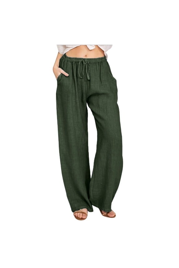 Women's Casual Solid Color Tether Linen Loose Yoga Linen Trousers Pants Women Casual Figure Flattering Short Pant for Women Casual Summer Woman Sweat Pants Casual Pants Women Petite plus