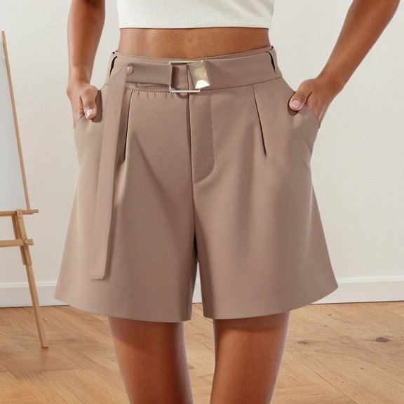 Hauaitttt Women's Casual Summer Shorts A Line High Waist Belted Comfortable Stretch Daily Wear Soft Lightweight Breathable Loose Fit Peg Pants with Tie Casual Dress Pants for Women Women Casual Pants