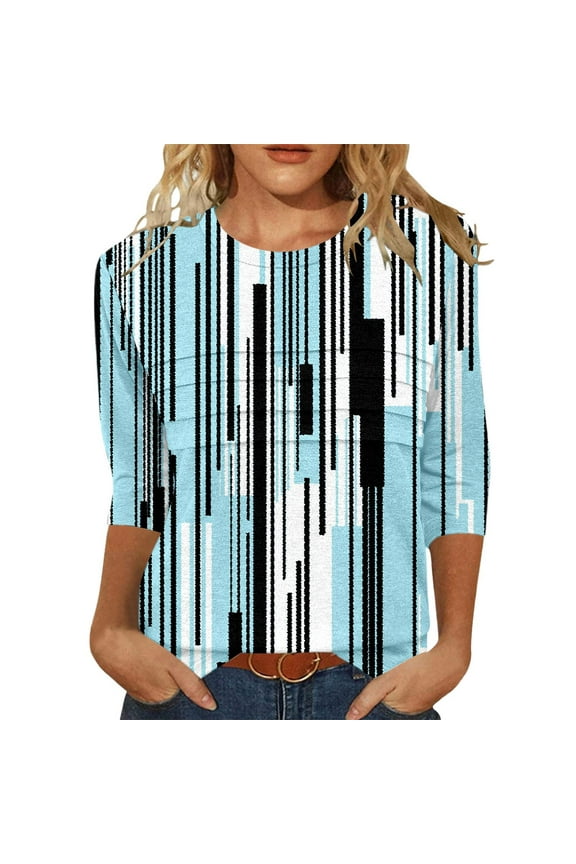 Women's Casual T Shirts for Everyday Wear Classic Round Neck Design with Three Quarter Sleeves Trendy Printed Style Perfectly Paired with Jeans Piece for All Seasons Tech T Shirt Long Sleeve