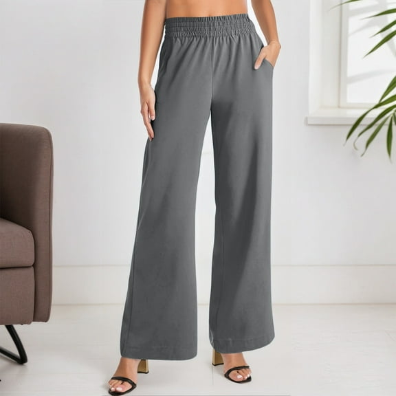 Hauaitttt Women's Casual Trousers for Everyday and Vacation Straight Leg Design with Side Pockets for All Seasons Basic Solid Color Pants Women's Dress Pant Women's Casual Pants Elastic Waist Work
