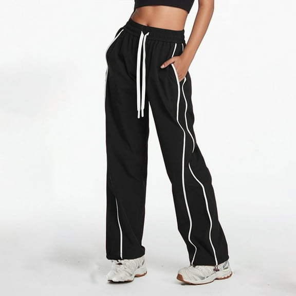 Hauaitttt Women's Casual Wide Leg Pants with Side Stripes Comfortable Trousers for Everyday Wear Outdoor Activities and Travel Versatile Stretchy Soft Fabric Flowy Relaxed Fit Comfortable Sweatpants
