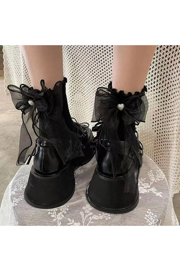 Women's Day Tie Mesh Bow Socks Girly Style Cute Pile Socks Think Socks Women Women Winter Apparel Support Socks Women Sock Womens Womens Socks for Running Odor Eliminator Socks Loose Socks