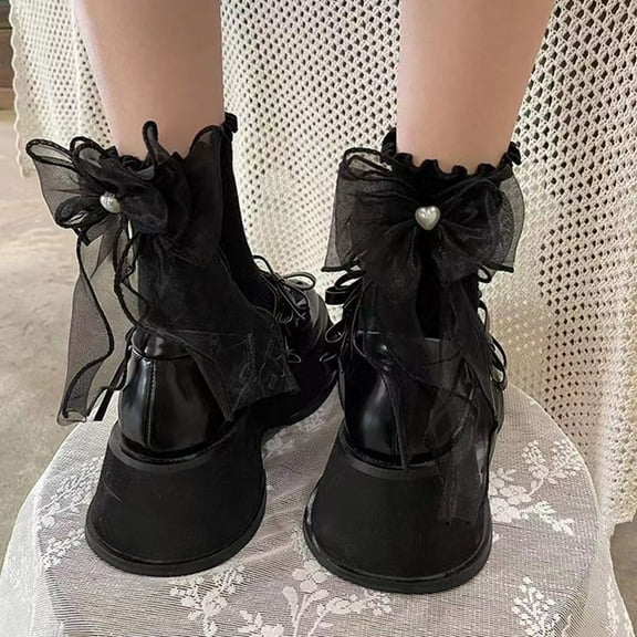 Hauaitttt Women's Day Tie Mesh Bow Socks Girly Style Cute Pile Socks Women Footie Socks Young Girls Socks Vintage Stockings for Women Breathable Socks Socks Adult Women Wool Socks Bulk Socks Women