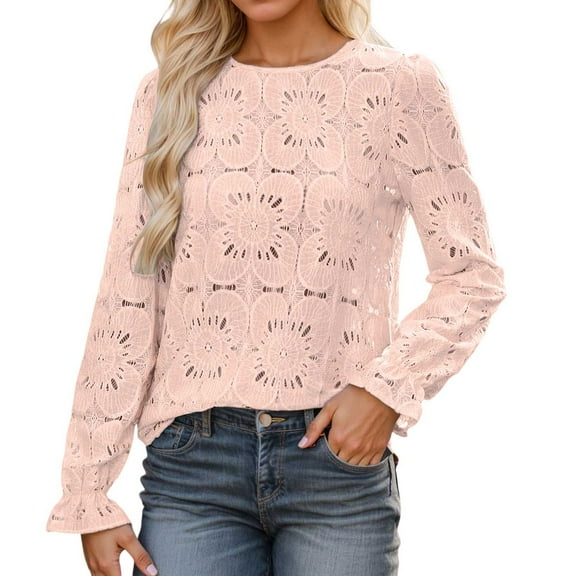 Hauaitttt Women's Eyelet Tops Puff Short Sleeve Blouses Dressy Casual Cute Hollow Out Crochet Lace Embroidered Summer Shirts Womens Tops and Tees Womens Active Tops Loose Fit Women Short Sleeve Tee