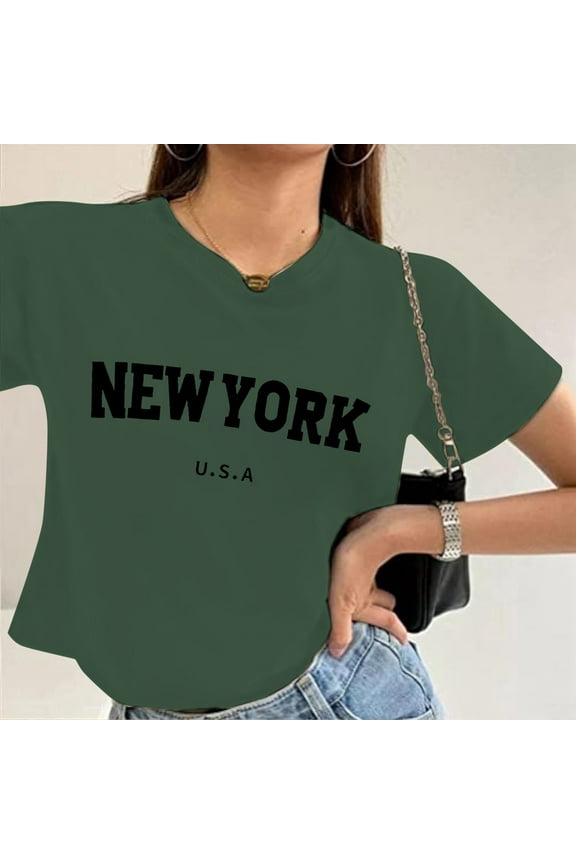 Women's Fashion Crop Top Short Sleeve Printed Casual Summer Tees for Women Trendy Tech Sleeve Short Shirt Women's Loose Fit Tees Beaded Turtleneck Workout Clothes Raglan T Shirt Women Neck