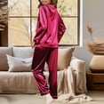 thumbnail image 1 of Hauaitttt Women's Fashionable Pajama Set Silk Pajamas 2 Piece Satin Pajama Set Long Sleeve Button Down Casual Suit with Pants Womens Pajamas Plaid Getting Ready Outfits Bridal Party Fruit Pajama Set, 1 of 3