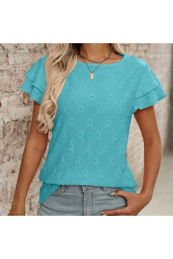 Women's Floral Sleeve Hollow Out Round Neck T Shirt for Outdoor Home and for Women T Shirts Women Large Medium Short Plain Shirt Womens Tee Tall Womens Shirts Medium Sleeve Women Fit T