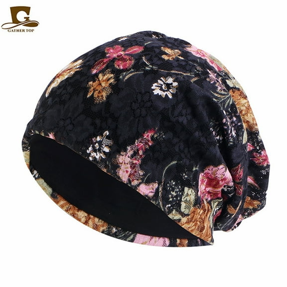 Hauaitttt Women's Foldable Mesh Handmade Floral Lace Print Chemotherapy Hair Loss Caps Slouchy Hat Baseball Cap Christmas Vacation Robe Hat Winter Thermal Trapper Hat Men Caps and Hats Ear Cover for
