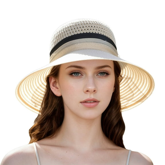 Hauaitttt Women's Hat Bridal Wedding Tea Party Wide Brimmed Summer Sun Hat Ladies Outdoor Elegant Temperament Sun Hat Knitted Barrette Hat for Men Fancy Artist Fashion Women Summer Teens French Bray
