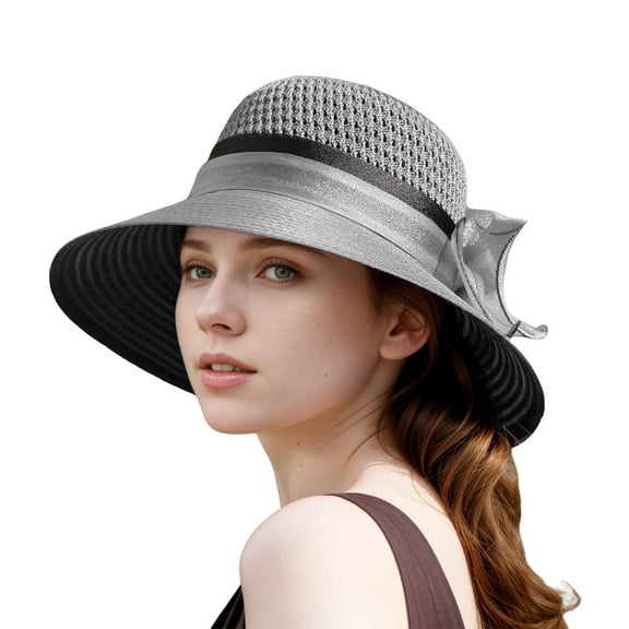 Hauaitttt Women's Hat Bridal Wedding Tea Party Wide Brimmed Summer Sun Hat Ladies Outdoor Elegant Temperament Sun Hat Knitted Barrette Hat for Men Fancy Artist Fashion Women Summer Teens French Bray