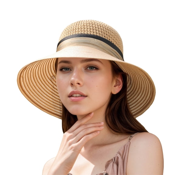 Hauaitttt Women's Hat Bridal Wedding Tea Party Wide Brimmed Summer Sun Hat Ladies Outdoor Elegant Temperament Sun Hat Knitted Barrette Hat for Men Fancy Artist Fashion Women Summer Teens French Bray