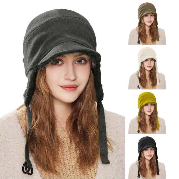 Hauaitttt Women's Hat Outdoor Warmth Cold Lined Thickened Ear Protector Plaid Flapper Hat U of M Winter Hats for Men Christmas Trapper Hat Hat with Ear Scuttle Hat Men Winter Hat Head Gear Cold