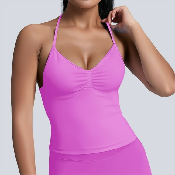 Hauaitttt Women's High Elastic Nylon Seamless Sports Vest Top with Chest Cushion Beauty Back Fitness Sports Yoga Vest A Line Top Dresses for Women Any Day Leotard Women Top Must Haves for Women