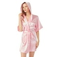 thumbnail image 1 of Hauaitttt Women's Hooded Silk Robes Satin Kimono Robe Short Bathrobe Bridesmaid Wedding Party Sleepwear plus Size Sheer Robe 3x Bathrobes for Women Knee Length Towel Wraps for Women with Buttons, 1 of 4